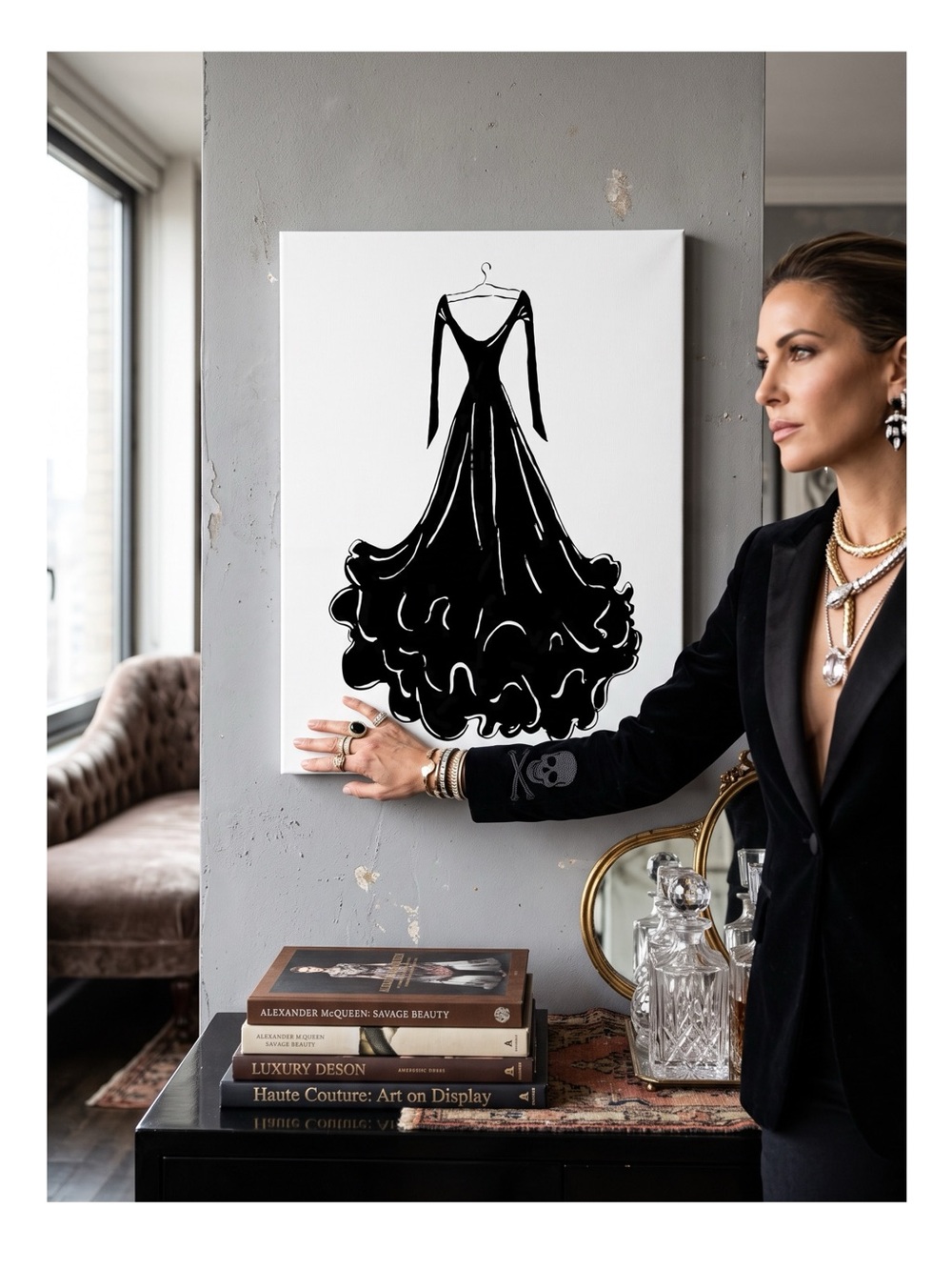 new Oliver Gal ꧁ Black Feather Couture Dress Canvas Print Wall Art ꧁ 18 x 24 ꧂